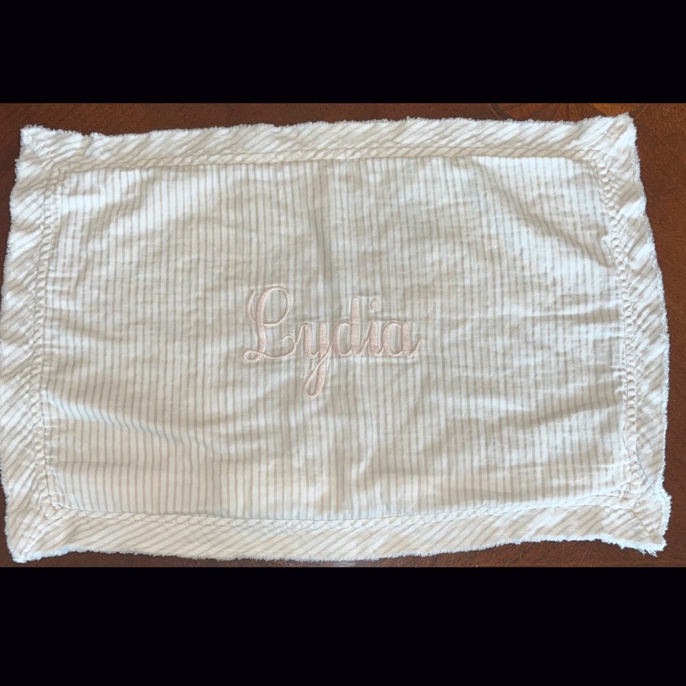“Lydia” monogram boudoir pillow sham RH Baby Petal Pink Vintage Cotton Wash